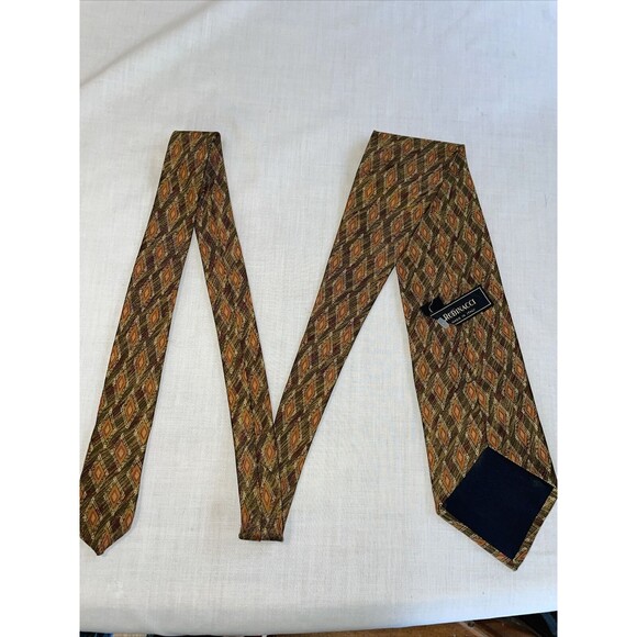 Rubinacci Italy Men’s Dress Tie Size 56” Gold Argyle Silk Business Formal Party - Picture 9 of 12